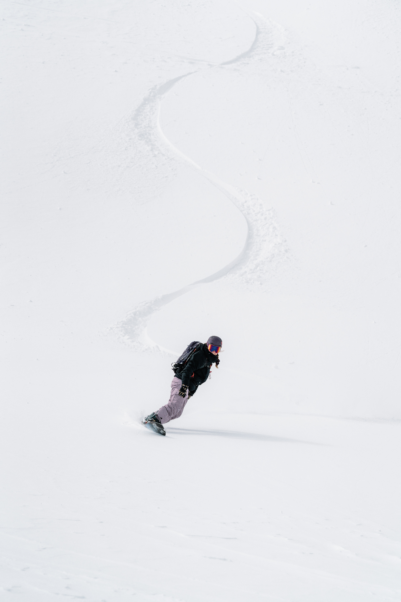 Snowboardeuse en poudreuse